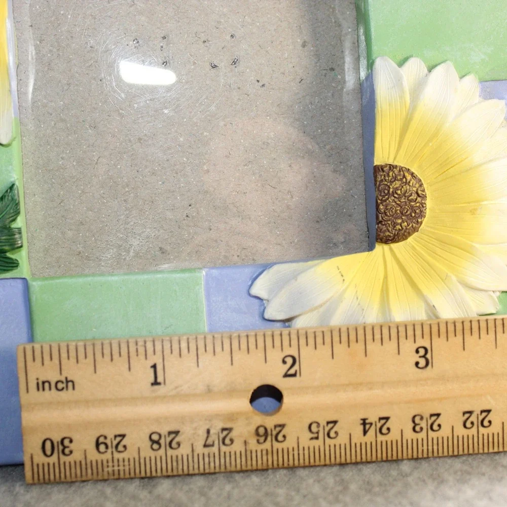 Sunflower Picture Frame Green Purple Checkered Floral‎ Cottagecore 6x6